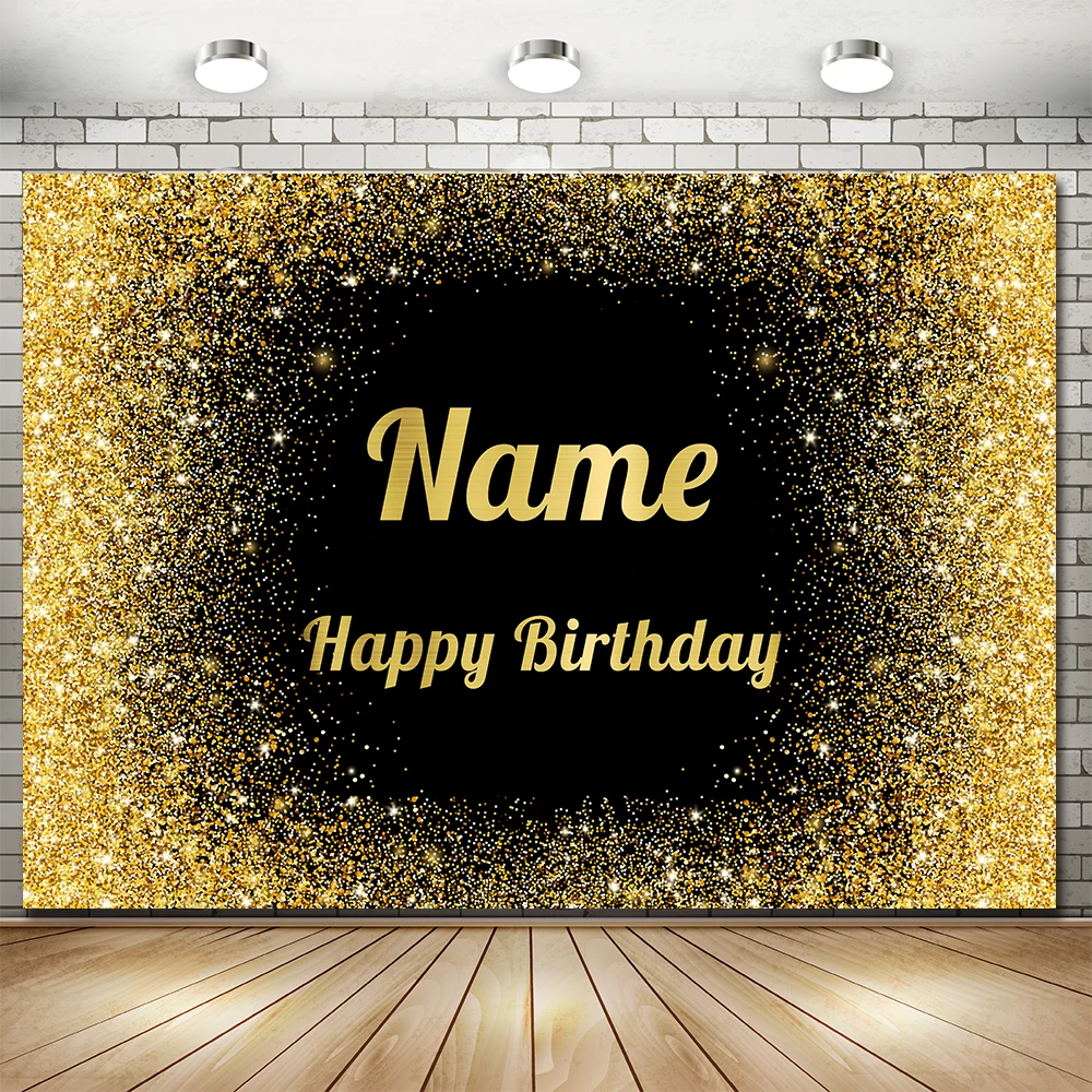 Custom Name Gold Silver Glitter Birthday Party Banner Backgrounds Baby Shower Child DIY Photography Backdrops Photo Studio Props