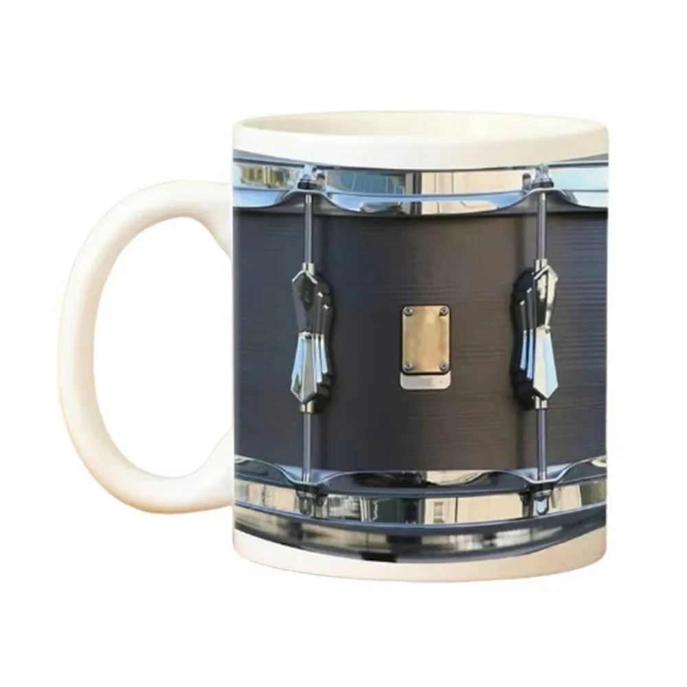 

With Spoon Vintage Drum Mug Heat-resistant Clear Pattern Ceramic Water Cup Realistic Easy To Clean Drum Design Drinkware