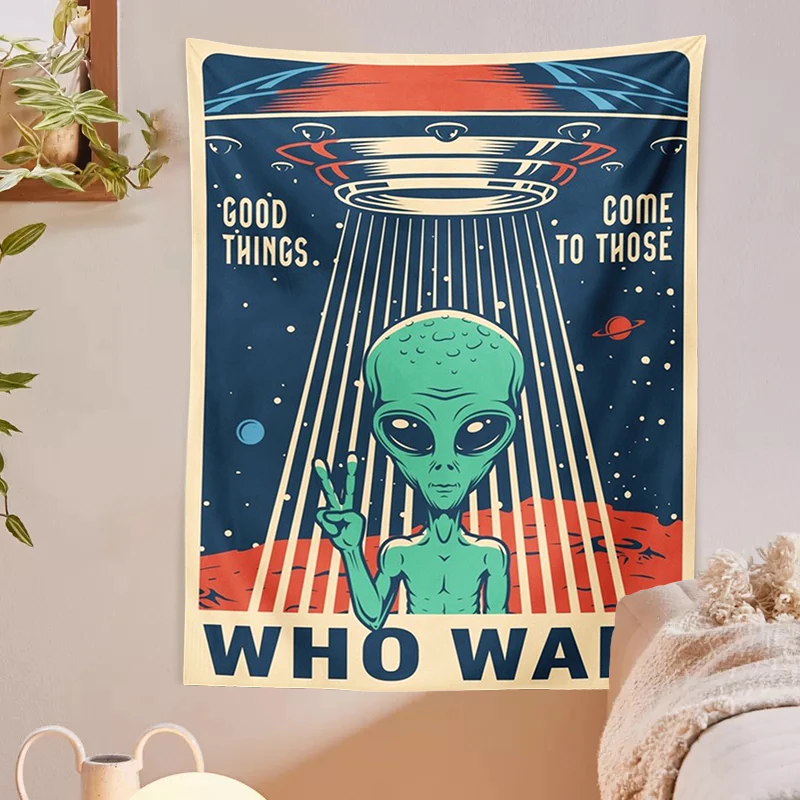 Alien Tapestry Outer space Wall Hanging macrame hippie Art Wall Hanging Tapestries poster for Living Room Home Dorm Decor print