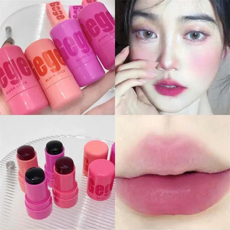 3-in-1 Cheek Lip Tinted Moistured Blush Stick Cheek Rouge Eyes Lip Brighten Cream Water Jelly Tint Stick Matte Contour Makeup