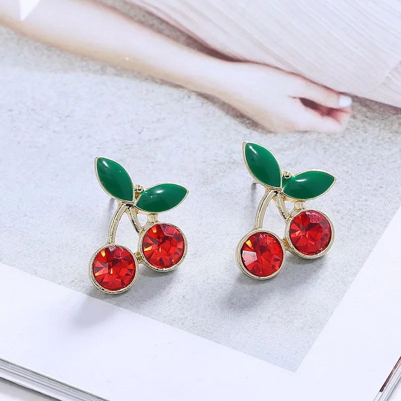 Pendientes de cereza dulce para mujer, pendiente de tuerca de fruta de cereza roja, chica linda, Simple, edición exquisita, joyería de diseñador de