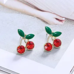 Pendientes de cereza dulce para mujer, pendiente de tuerca de fruta de cereza roja, chica linda, Simple, edición exquisita, joyería de diseñador de lujo