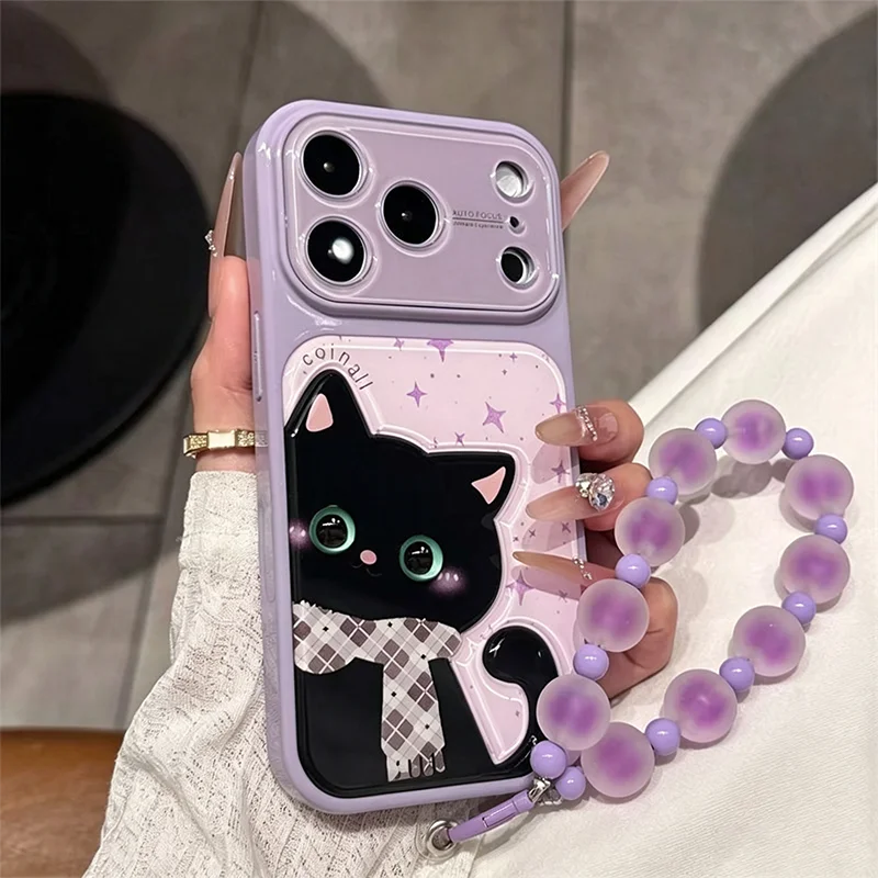 For iPhone 18 Pro Max Case Cute Phone Case for iPhone 17 Pro Max 16 15 14 13 Pro Max 3D Cat Pattern Cover With Beaded Bracelet