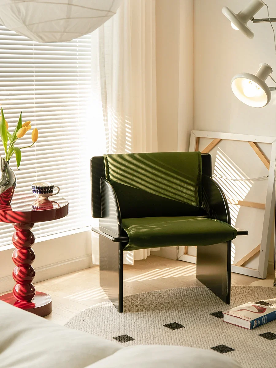 مصمم الترفيه الرجعية غرفة المعيشة وحيدا الرياح أريكة واحدة كرسي واحد كرسي مع ظهر من الخشب الصلب. #3