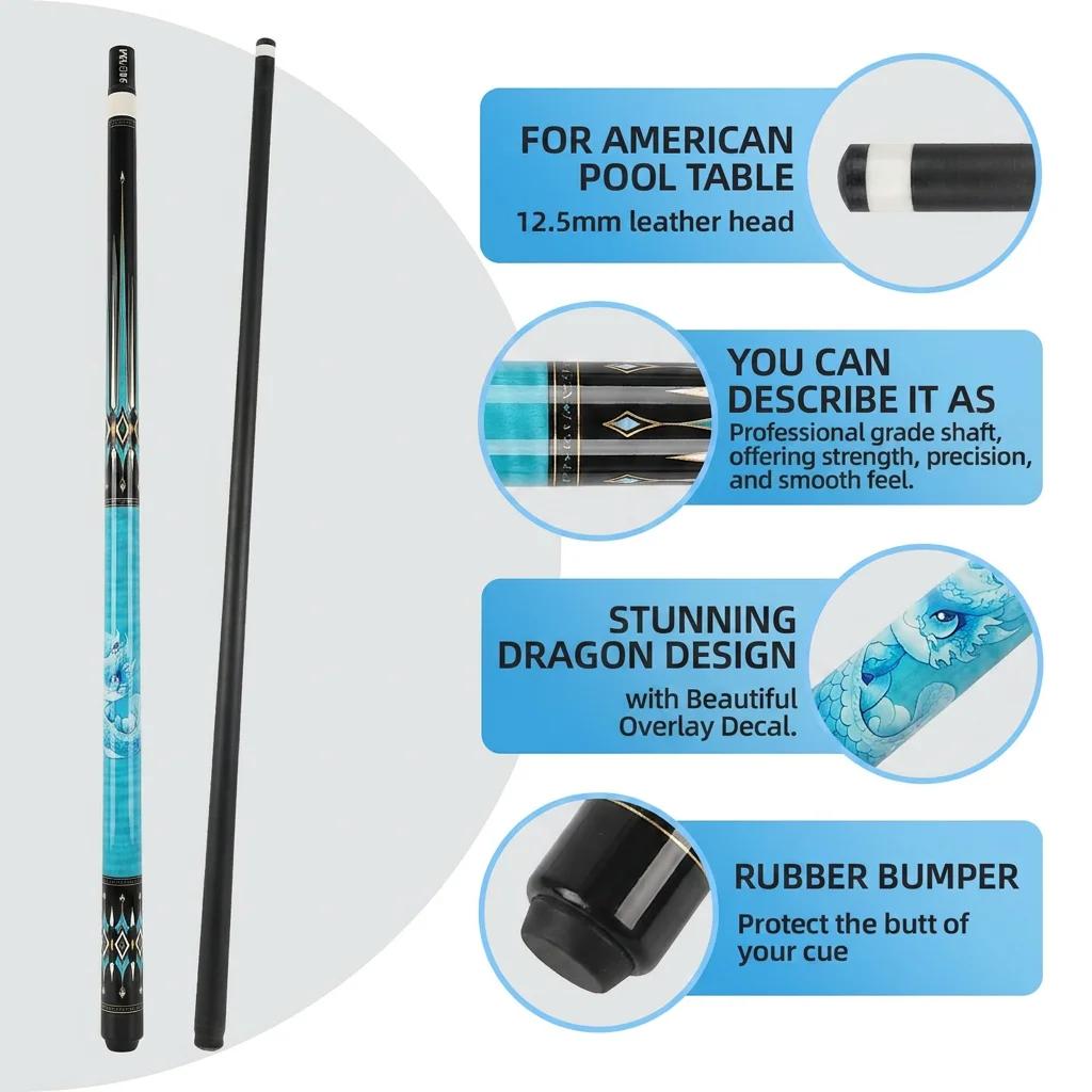 Durable 1/2 Split Billiard Cue New Design Carbon Fiber Shaft 12.5mm Tip for Bar & Club Recreation Nine Ball Cue Stick