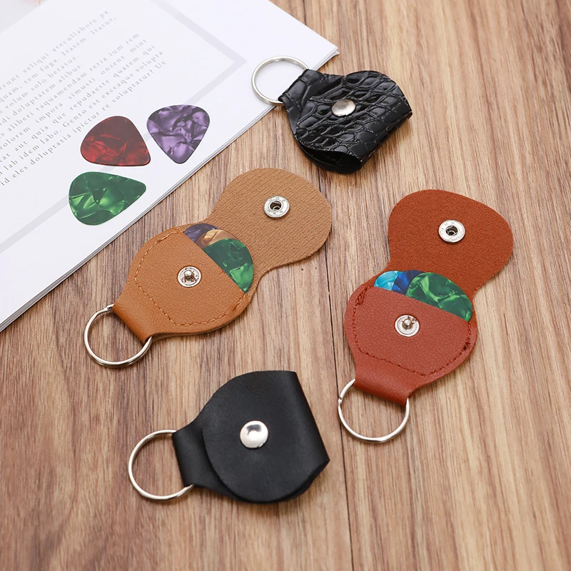  1Pc Leder Guitarra Plektrum Fall Tasche Gitarre Pick Halter Echte Schlüsselbund Form Gitarre Zubehör Lagerung Box Tragbare TMZ – Detail 1