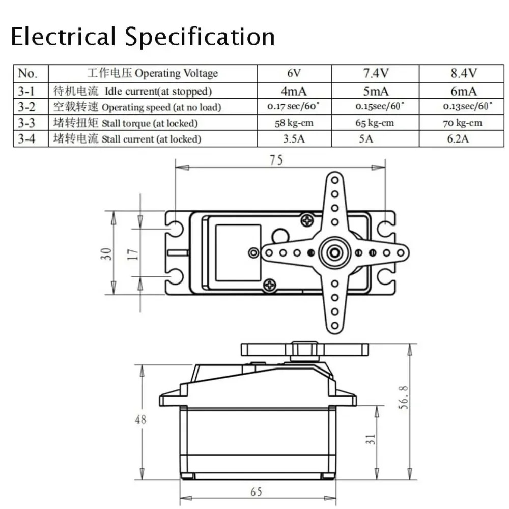 Wodoodporny o wysokim momencie obrotowym 60 kg 180 °   DS5160 Cyfrowe serwo z metalową przekładnią do robota RC 1/6 Axial SCX6 1/5 Redcat HPI