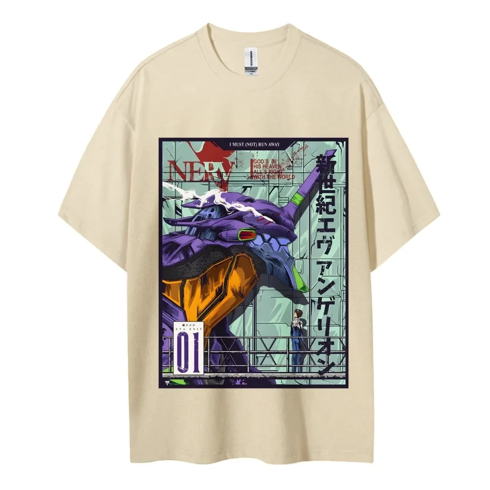 Neon Genesis Evangelion Cotton Unisex Crewneck Anime T-Shirt Comfortable Short-sleeved Sports and Casual Men's and Women's Tops