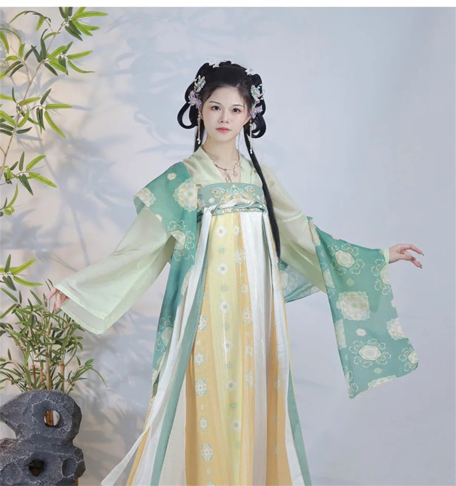 

Hanfu зеленый, красный летний костюм, женский традиционный китайский древний костюм, восточное платье принцессы, элегантная танцевальная одежда династии Тан