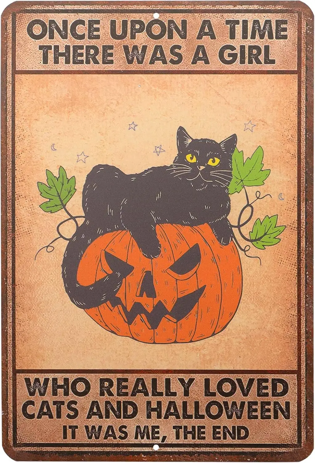 Halloween Signs Once Upon A Time There was A Girl Who Really Loved Cats and Halloween Vintage Metal Tin Sign, Halloween Wall Dec