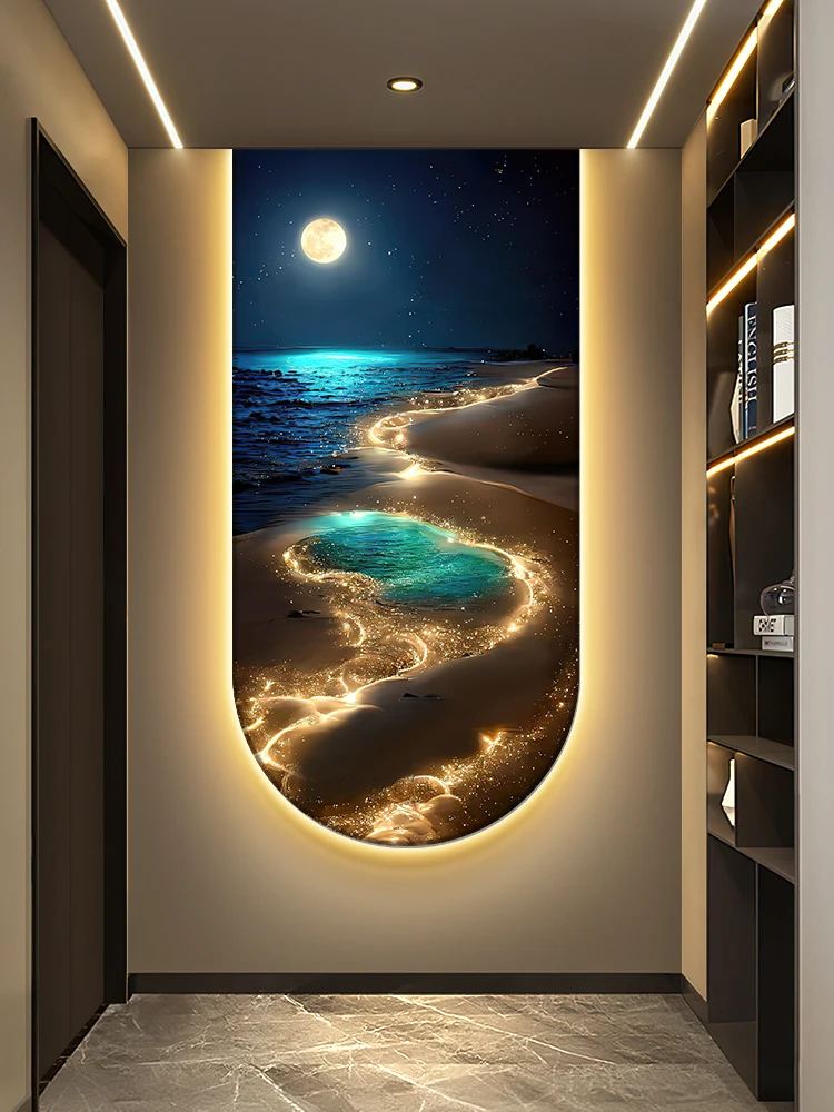 Imagem -04 - Ocean Waves Hanging Wall Lamp Decoração de Entrada Pintura Clara Lua Corredor Mar Casa Sala de Estar Luz Mural