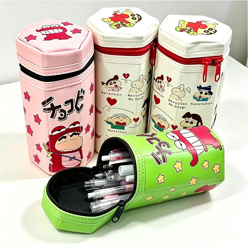 Crayon ShinChans Creative Cartoon Hexagonal Zipper Three-Dimensional Pen Holder Student Large Capacity Stationery Storage Holder