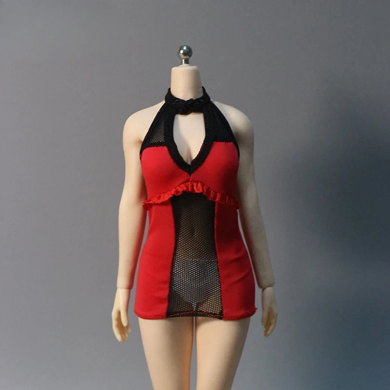 DF065 Vestido corto sin espalda a la moda femenina a escala 1/6, tela de malla, falda conjunta dividida, modelo de ropa para cuerpo de figura de acción de 12 pulgadas, Juguetes