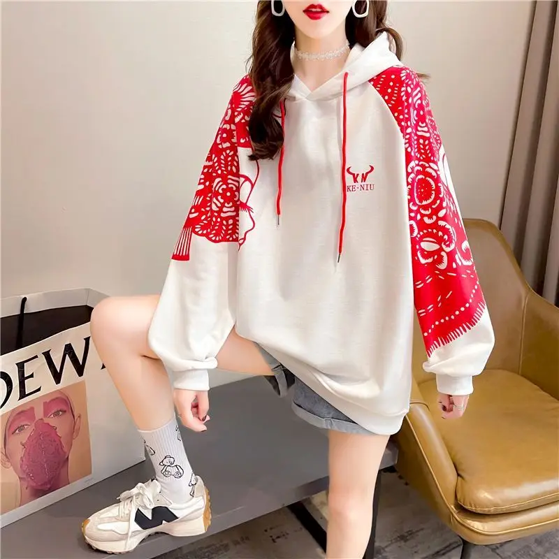 Cotton Fashion Hoodies Women Casual Thin Hooded Coat Spring Autumn Trendy Hoodie Korean Loose All-match Mid-length Hooded Jacket