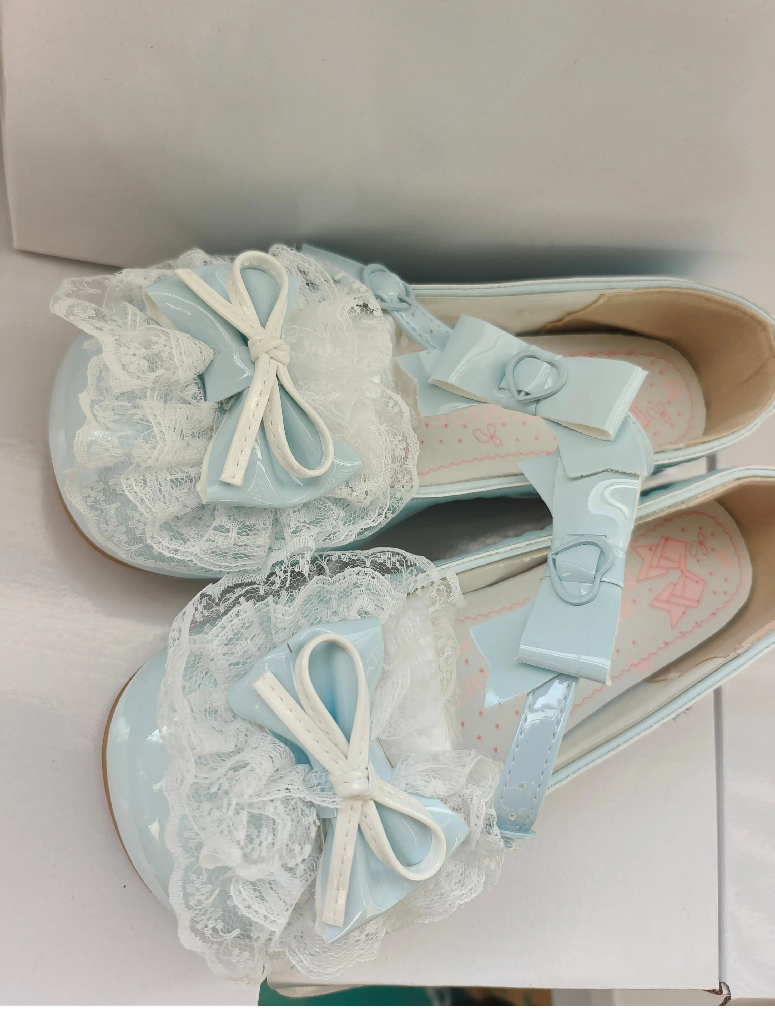 Sweet Girl Pink Mary Jane Fluffy Lace Double Bow Heart Metal Buckle Strap Flat Heel Lolita Daily Cosplay Princess Shoes view 2
