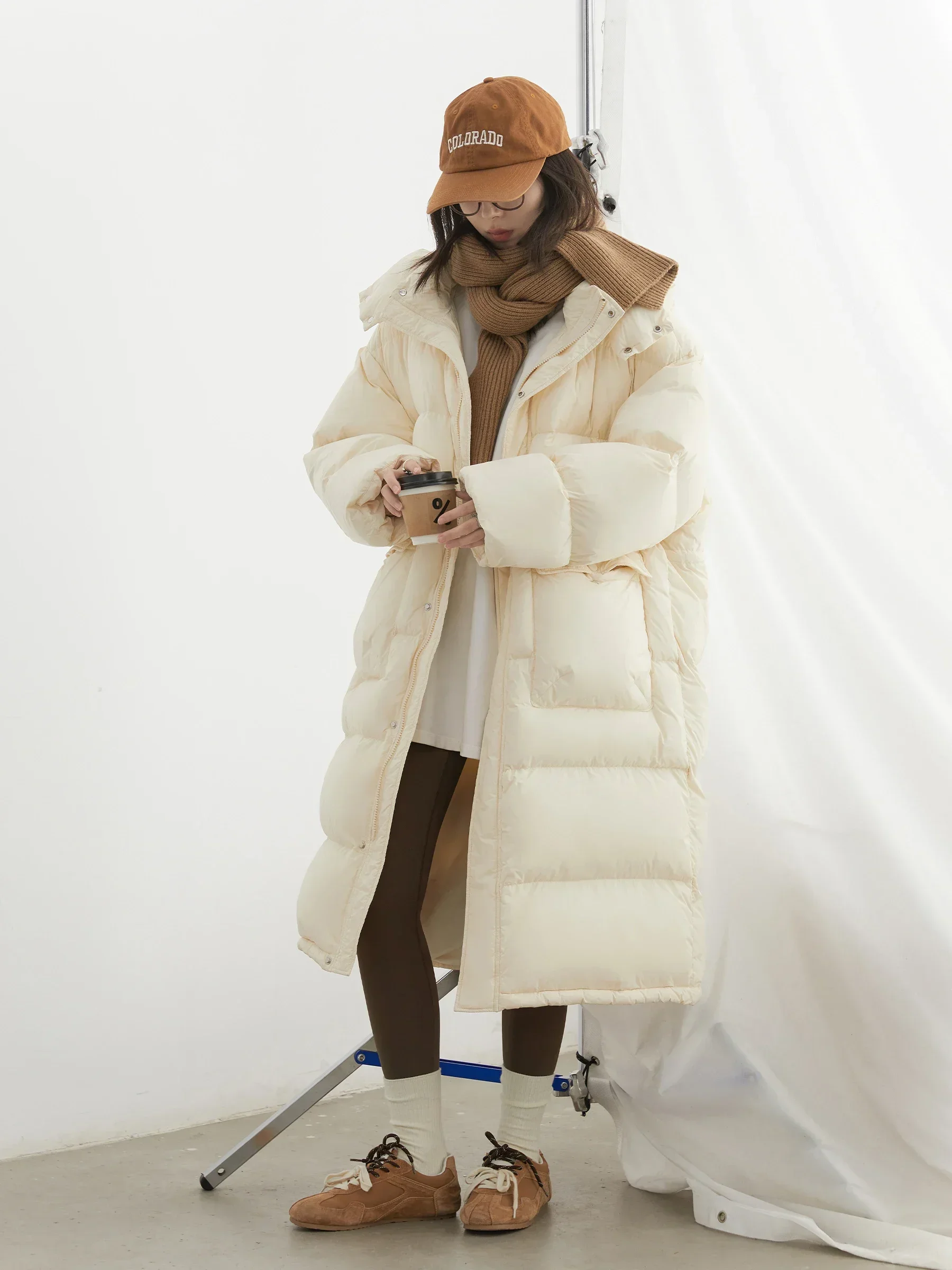 CHIC VEN Koreanische Frauen Daunenmäntel Lose Feste Neue 90 Weiße Ente Unten Mit Kapuze Winddicht Lange Weibliche Puff Unten Jacke Winter 2025