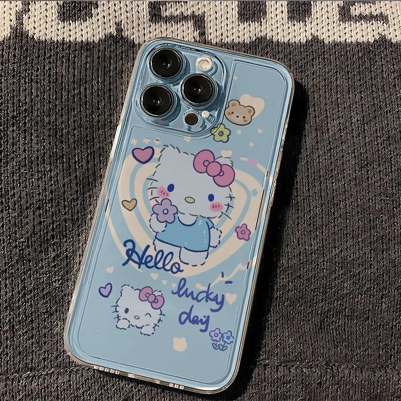 Nowy futerał na telefon Sanrio Hello Kitty Cute z kokardą dla iPhone 15 14 13 Pro Max 11 12 13 Pro X XR 7 8 Plus miękki akrylowy pokrowiec