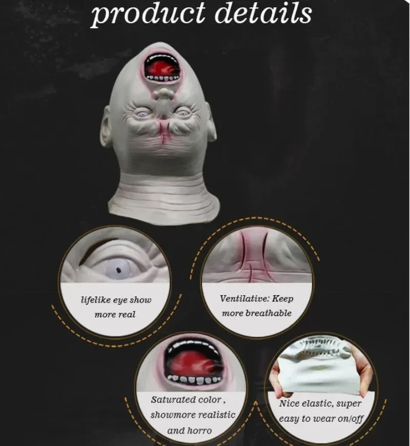 Máscara de cabeça cheia para festa de fantasia de Halloween - Design de alienígena fantasma de cabeça para baixo para eventos temáticos e máscaras