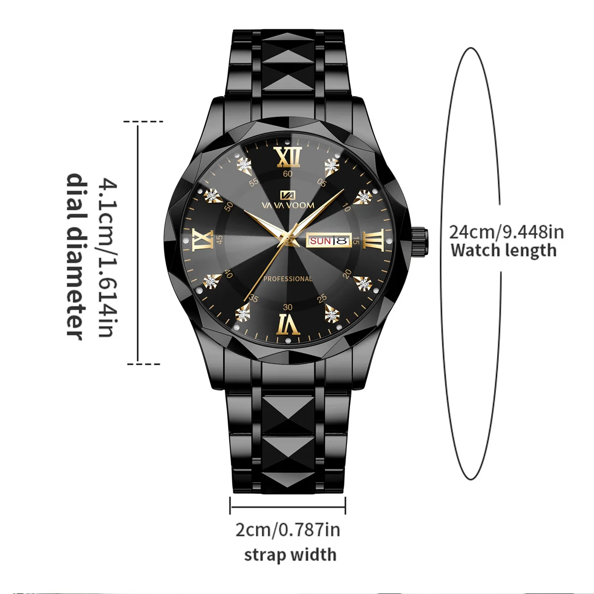 Men Watch Water Diamond Luxury Night Glow Double Calendar Quartz Movement 41mm Blue Gold Stainless Steel Fashion Business Watch