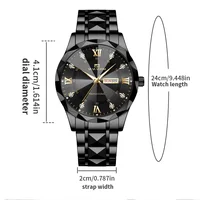 Montre de luxe en acier inoxydable pour homme, diamant, eau, lueur nocturne, double calendrier, mouvement à quartz, bleu, or, mode, affaires, 41mm 4