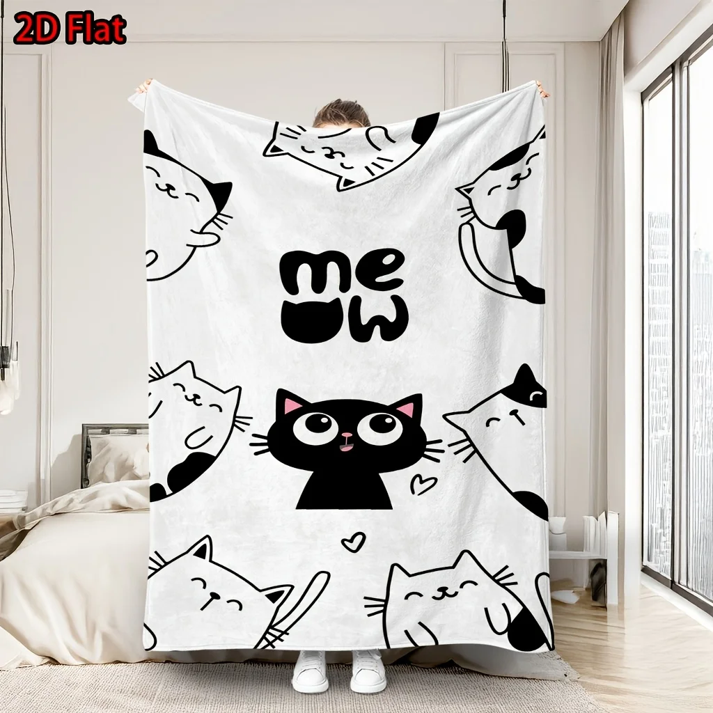 Cute Cat Lovers Meow Throw Blanket Funny Cat Art Fleece Throw for Pet Owners Nursery Decor Xmas Gift Plush Bed Blanket
