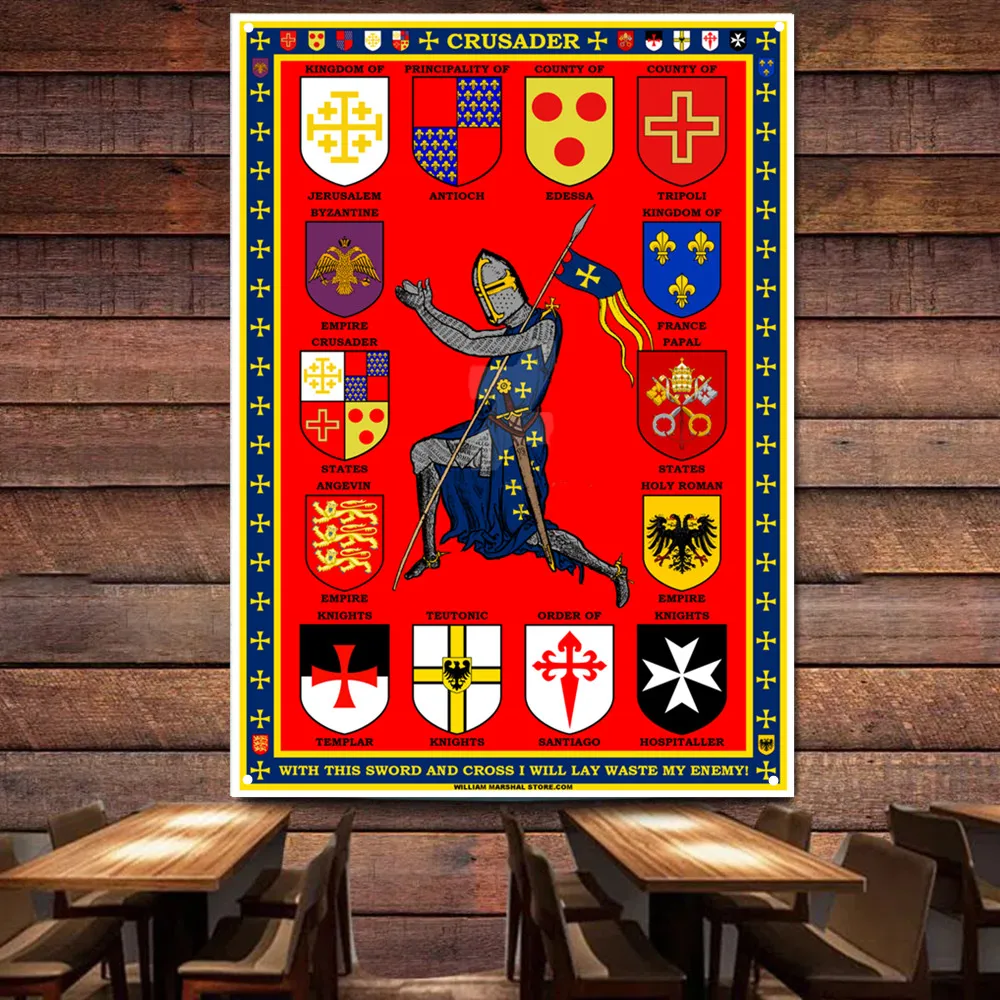 

Warrior of Christ: Vintage Knights Templar Armor Tapestry Flag Banner Wall Art Poster Unique Posters Ornaments for Room Decor 2