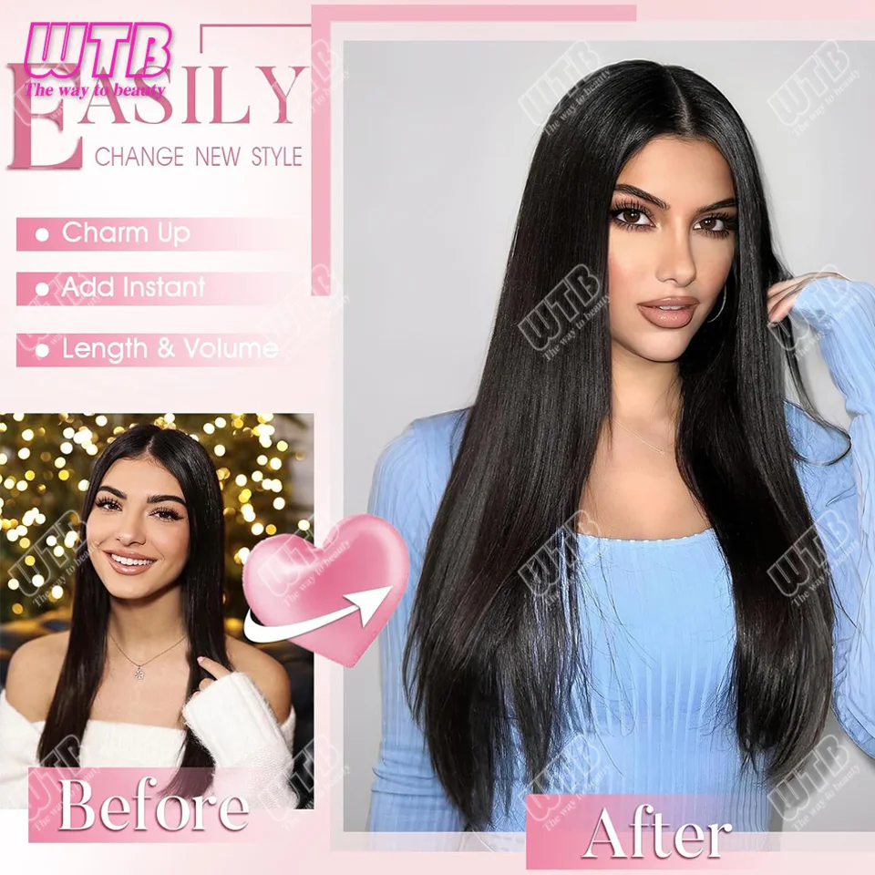 وصلات شعر صناعية بمشبك مكونة من 4 قطع، وصلات شعر صناعية قصيرة مستقيمة للنساء والفتيات للاستخدام اليومي #4