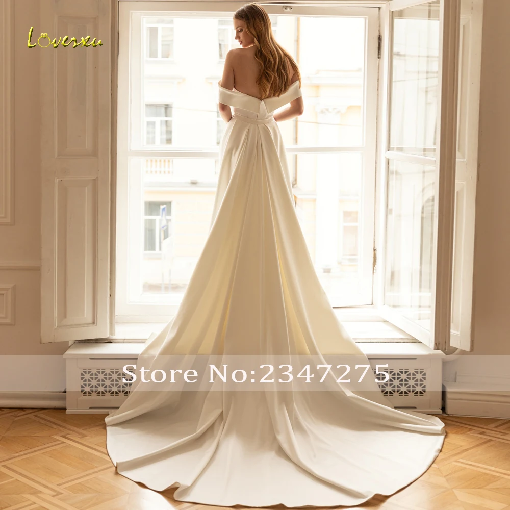 Loverxu Meerjungfrau matt Satin Brautkleider Schatz von der Schulter Brautkleid abnehmbaren Zug sexy Vestido de Novia