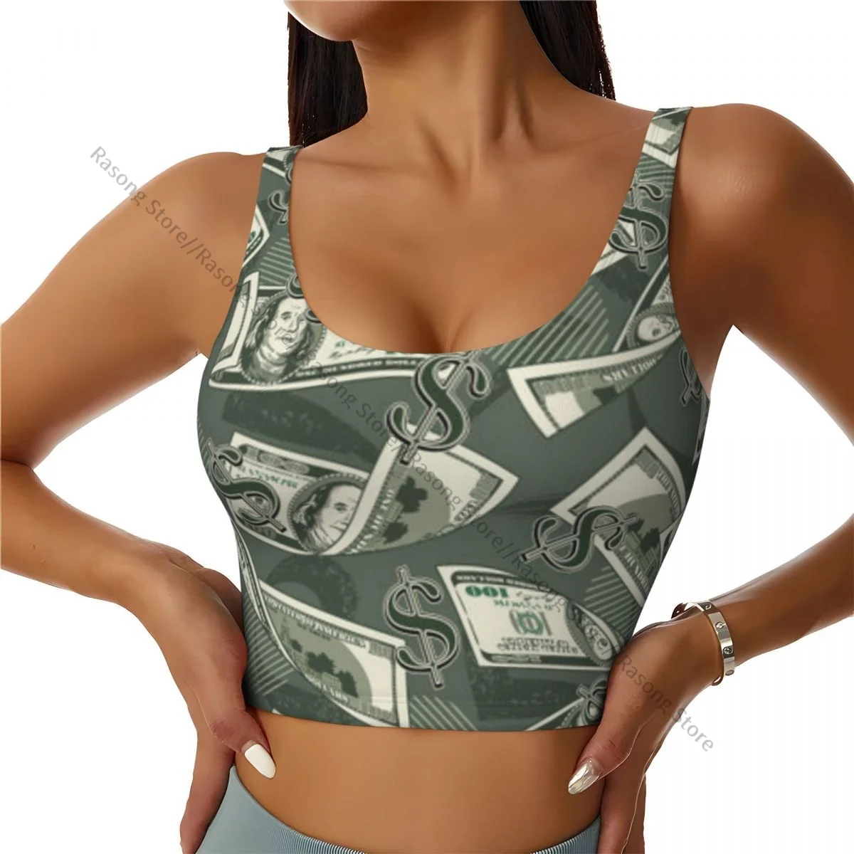 Women Sexy Sports Vest Money Vintage 100 US Dollar Notes Female Streetwear Sport Lingerie Tee Crop Top