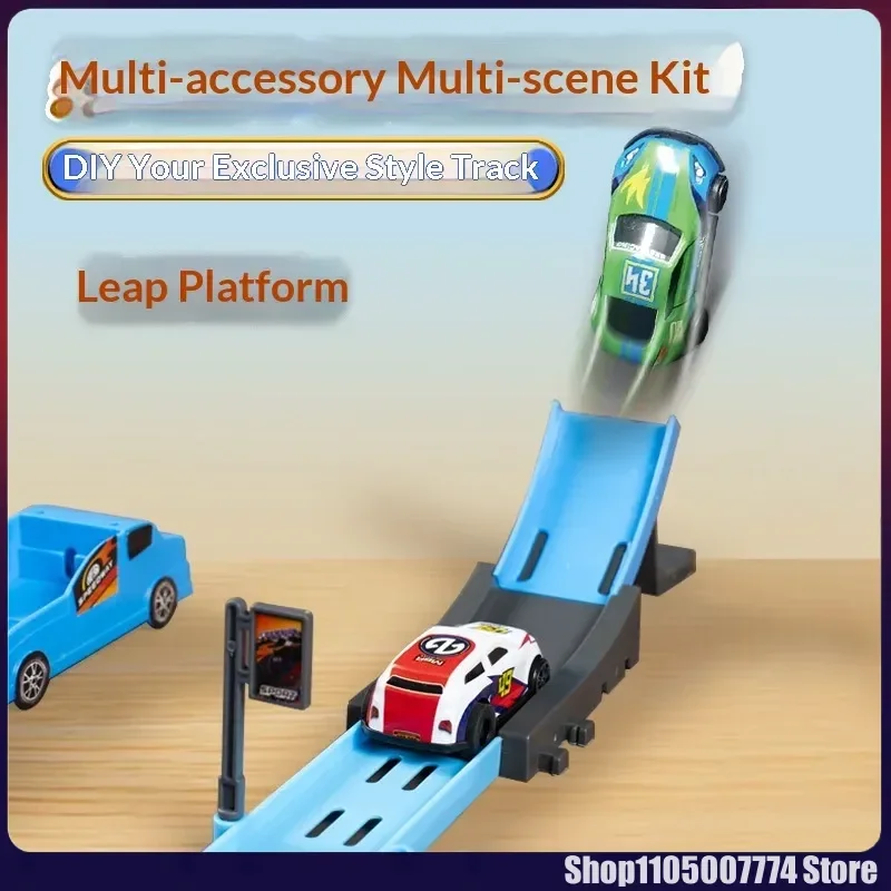 Kinderen DIY Track Gemonteerd Hoge Snelheid Surround Rail Car Pull-Back Racewagen Zwaartekracht Glijbaan Educatief Speelgoed Vakantie Kerstcadeau