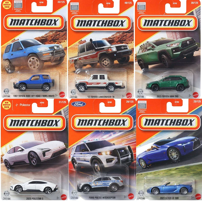 Coche de Juguete Original Matchbox 26C, Escala 1/64, Polestar, Ford Police Interceptor, Toyota Rav4, Land Cruiser, Modelo de Vehículo, Juguetes para Niños, Regalo