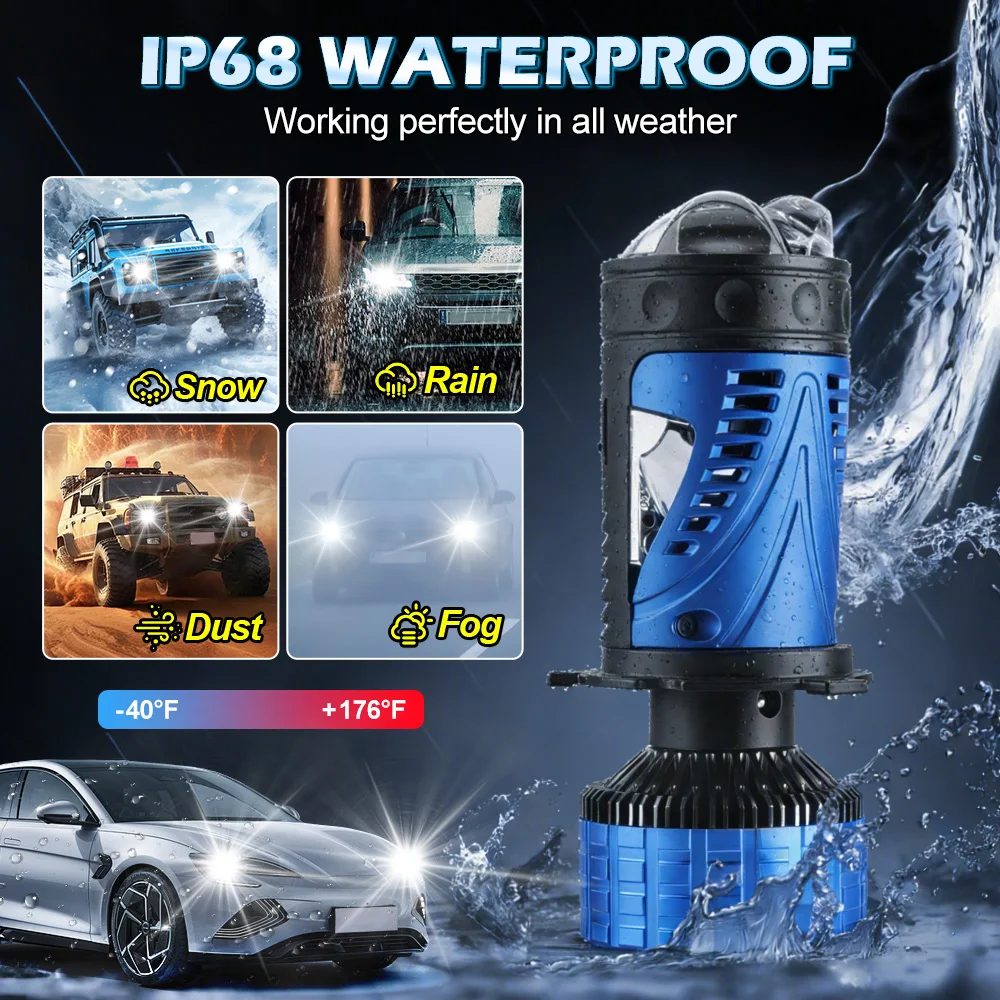 

H4 LED Headlight Bulb Triple Projector Lens Canbus H4/9003 Projector 50000LM Super Bright 6500K Hi/Low Apply to Car&Motorcycle