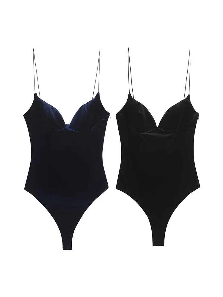 

TFMLN Winter New Women's Bodysuits Street Clothing Elegant Sleeveless Sexy Versatile Velvet Suspender Jumpsuit Fashion Women