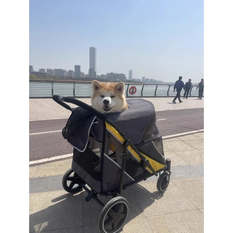 

Pet Travel Dog Stroller with Large Cart Space 60KG Load-Bearing Lightweight Folding for Dogs and Hello