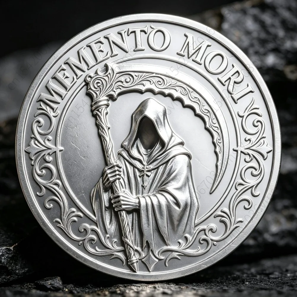 Memento Mori Carpe Diem Grim Reaper Hourglass Gold Plated Metal Coin Stoicism Collectible Commemorative Coin Gift 1