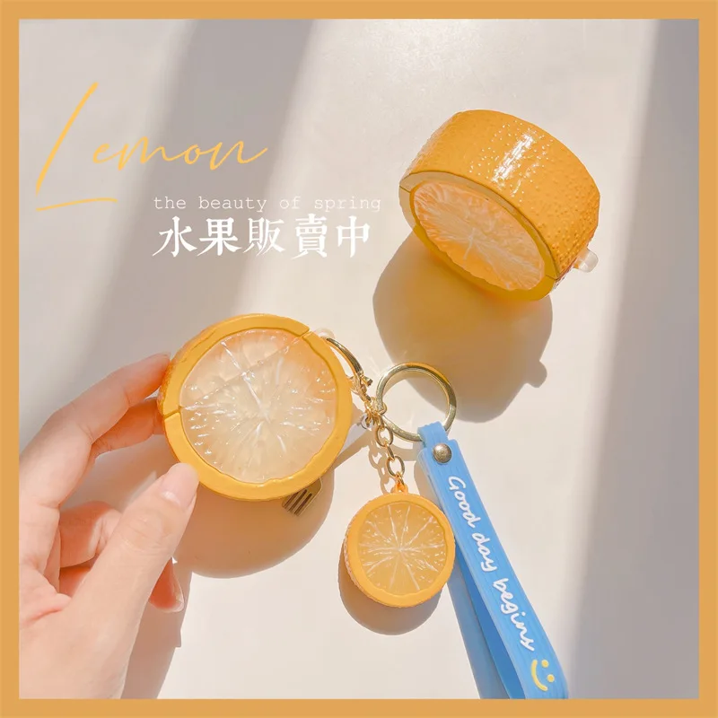 Lifelike 3D Cute Lemon Earphones Case for Apple AirPods 1 Pro 2 3 Generation Headphone Anti-fall Protective Case With KeyChain