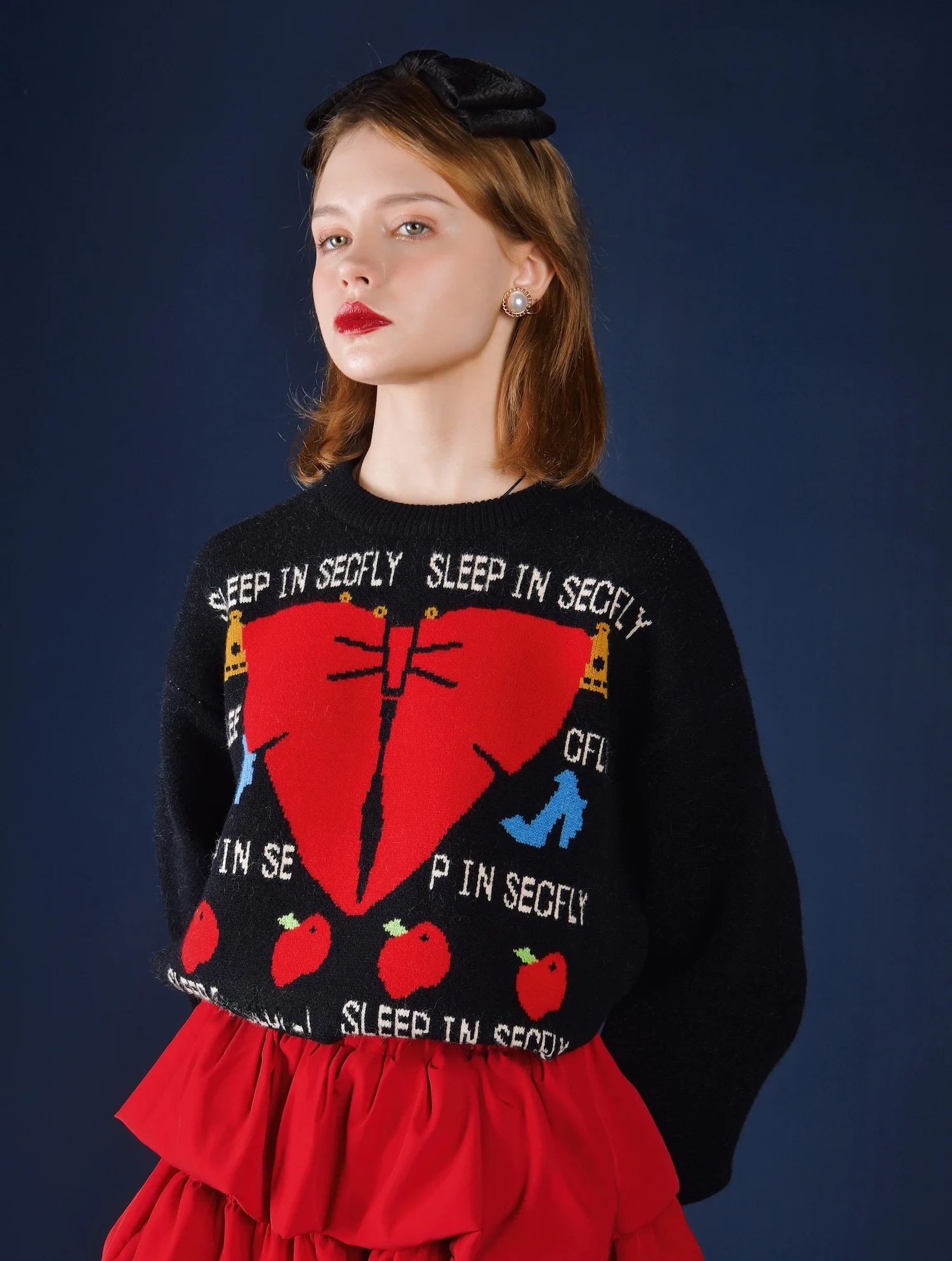 

Snow White Knot Super Thi Sweater Winter Faion Women's Knitwear Triacetate Fiber 00% Patterned Sweater