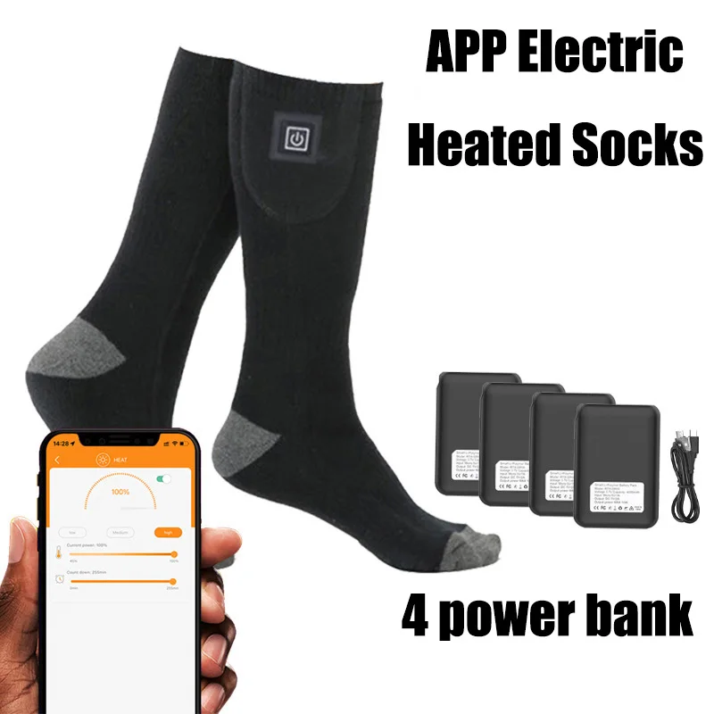 Electric Heating Socks for Men and Women, Mobile Phone Control, Warm Winter, Outdoor Sports, Hiking, Bike, Skiing, App, 5000mAh