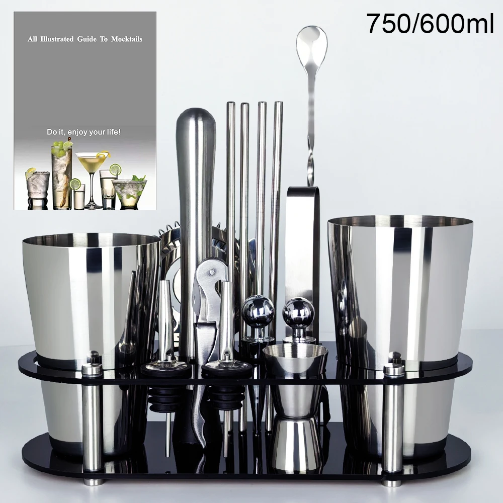 

16Pcs 750/600ml Boston Cocktail Shaker Set Barware Bartender Bartending Kit Bar Tools With Cocktail Recipe Stand