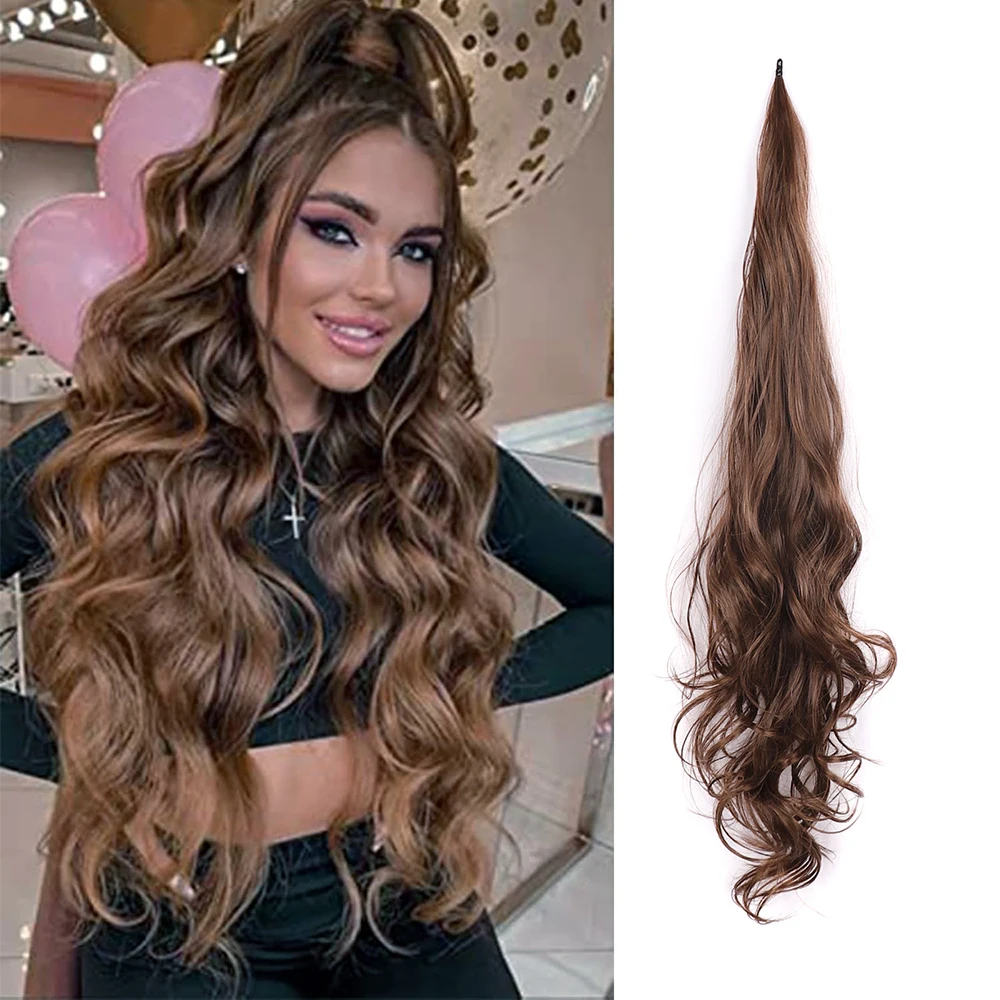 Super Long Wavy Curly Wrap Around Ponytail Extension Flexible Quick Fix Easy Daily Wear Synthetic Hairpiece for Women Stylish