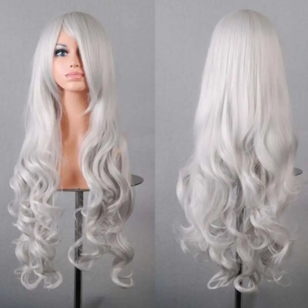 Vibrant Curly Wave Wig with Bangs - Synthetic Hair, Buckle Net Cap, Elegant Style for Women