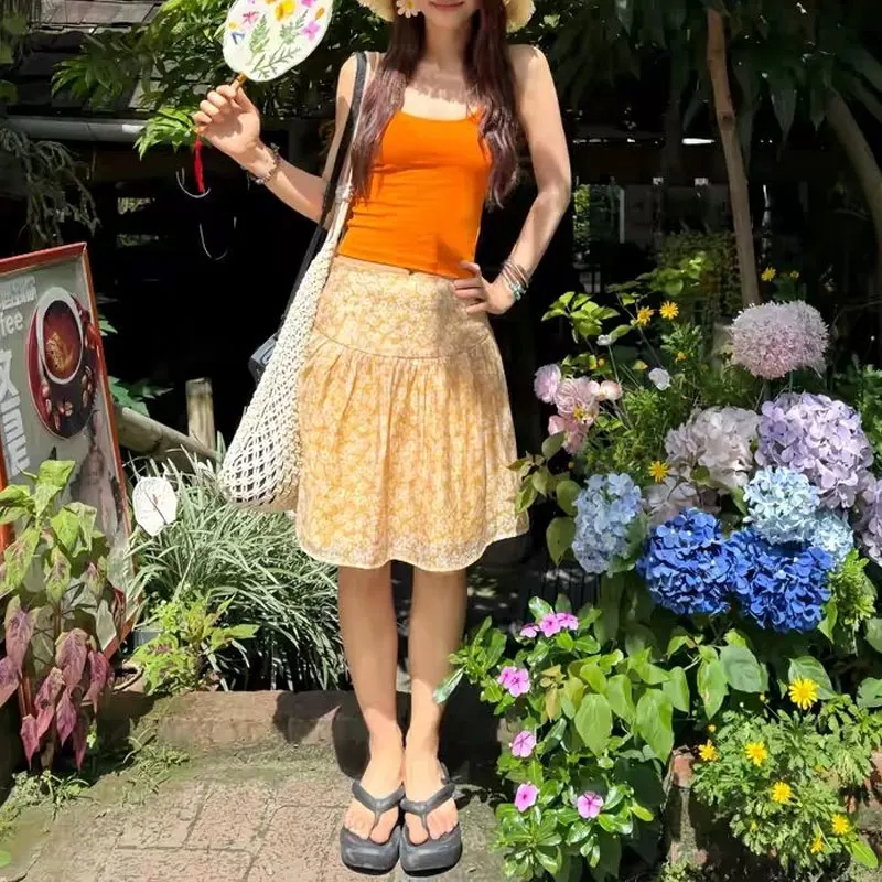 Sweet Summer Floral Print Ball Gown Short Skirts Women Gathered Tier Ruffle Hem Daily Beach Holiday Casual A Line Mini Skirts