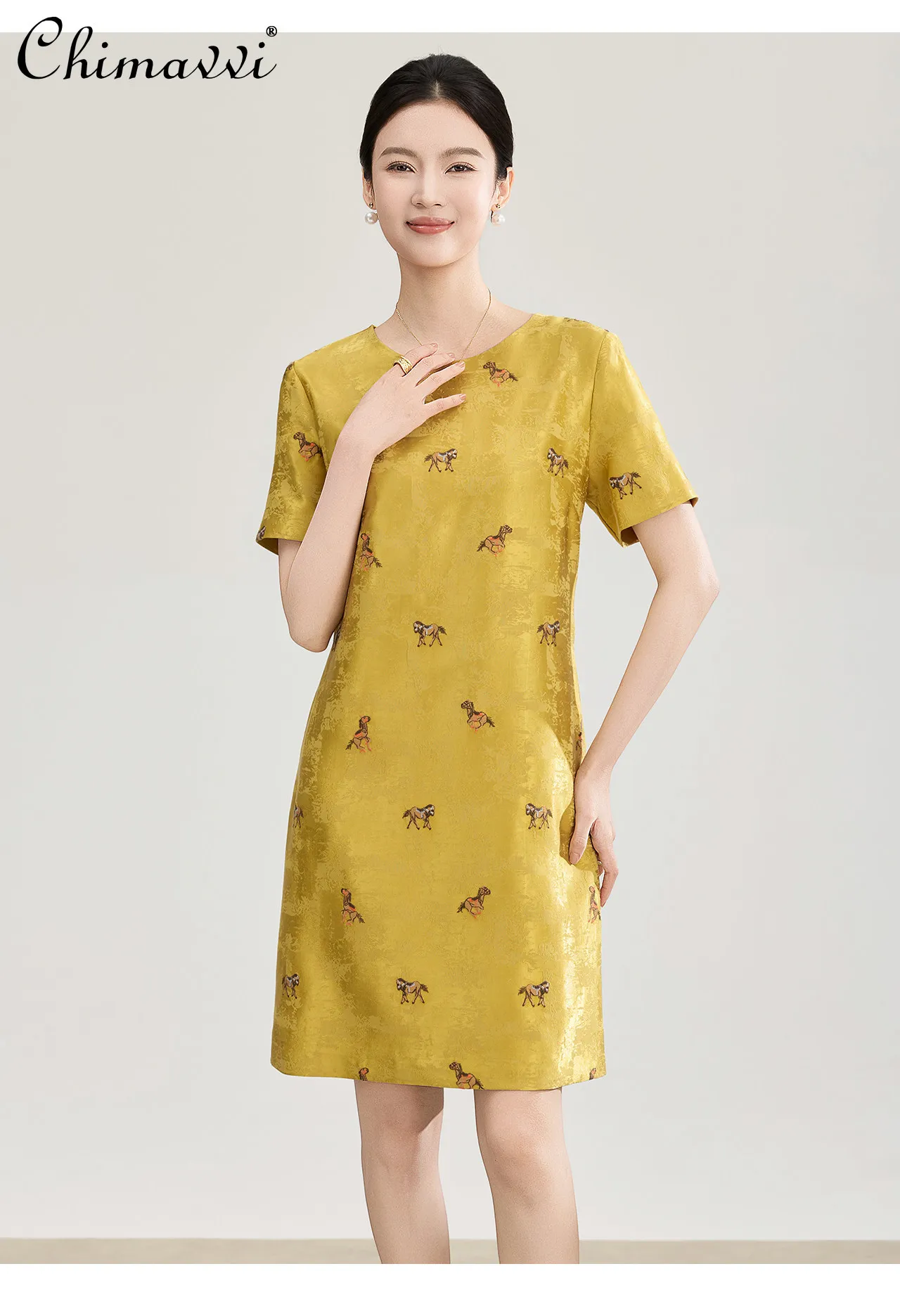 

French Style Elegant Fashion Round-neck Short Sleeve Heavy Industry Embroidery High Waist Slim Short Dress for Women Spring 2026