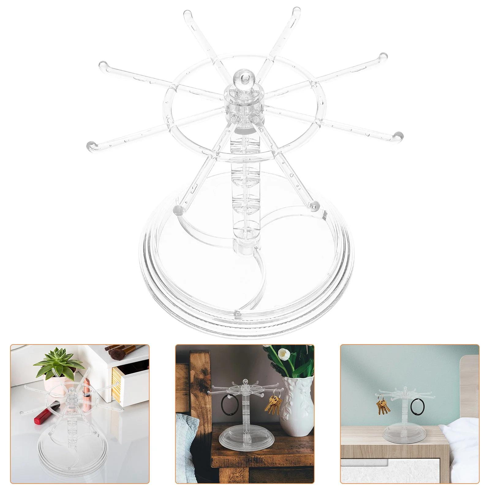 

Jewelry Organizer Stand Rotating Desktop Display Rack For Keychains Hair Ties Accessories Storage Holder Multifunctional Plastic