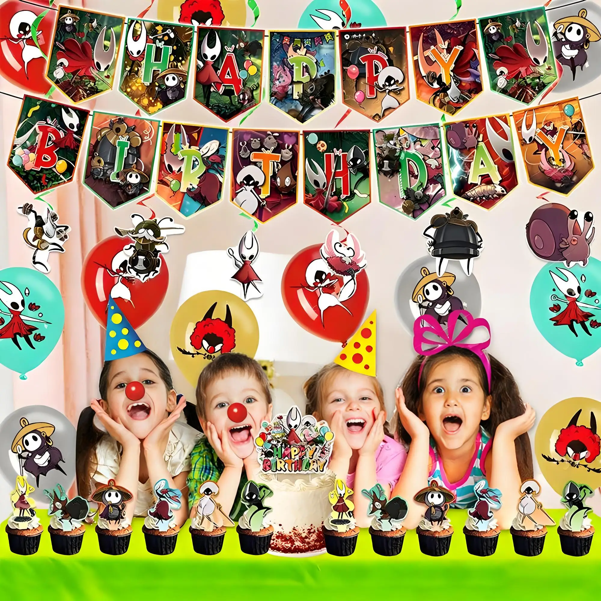 Hollows Knights Verjaardagsfeestje Decoratie Set, Halloween Anime Ballonnen & Banner, Rekwisieten voor Kinderen Verjaardagsfeestje Scène Decoratie