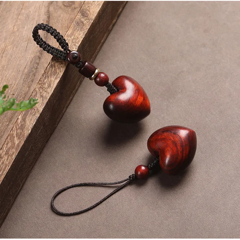 Creative Simple Rosewood Red Love Woman Mobile Phone Chain Hand-woven Solid Wood Car Key Chain Couple Gifts Wholesale