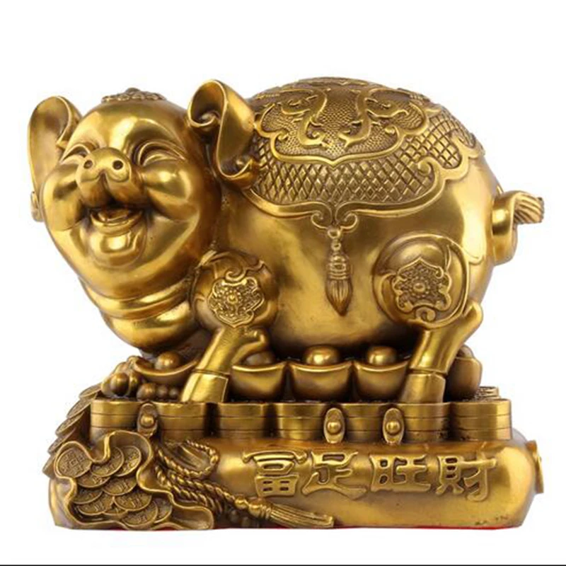 

Brass money jar, twelve zodiac animals, pig home, living room, foyer, wealth attracting decoration, handicraft ornaments