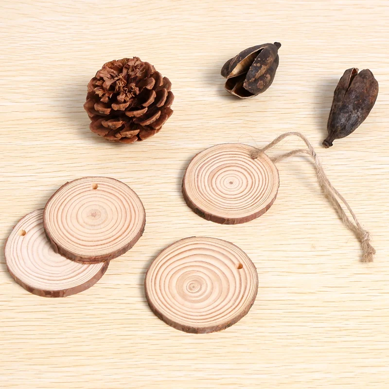 40 Pcs Natural Wood Slices Unfinished Predrilled With Hole Round Discs Wooden Circles For Christmas Ornaments