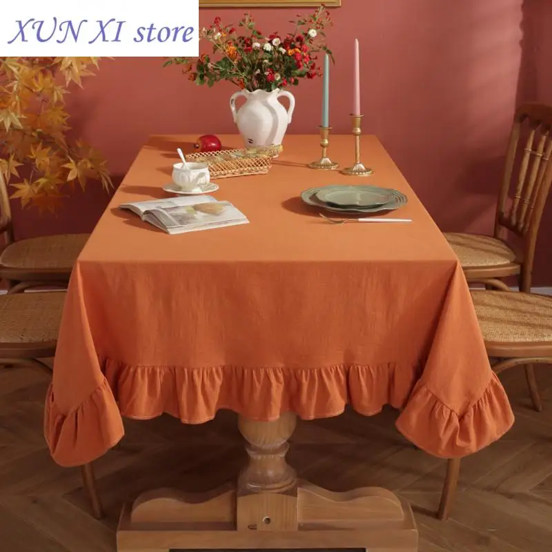 

New Flounce Stitching Cotton Fabric Table Cloth Washable Tablecloth Wedding Party Dining Banquet Decoration Luxuriou Table Cover