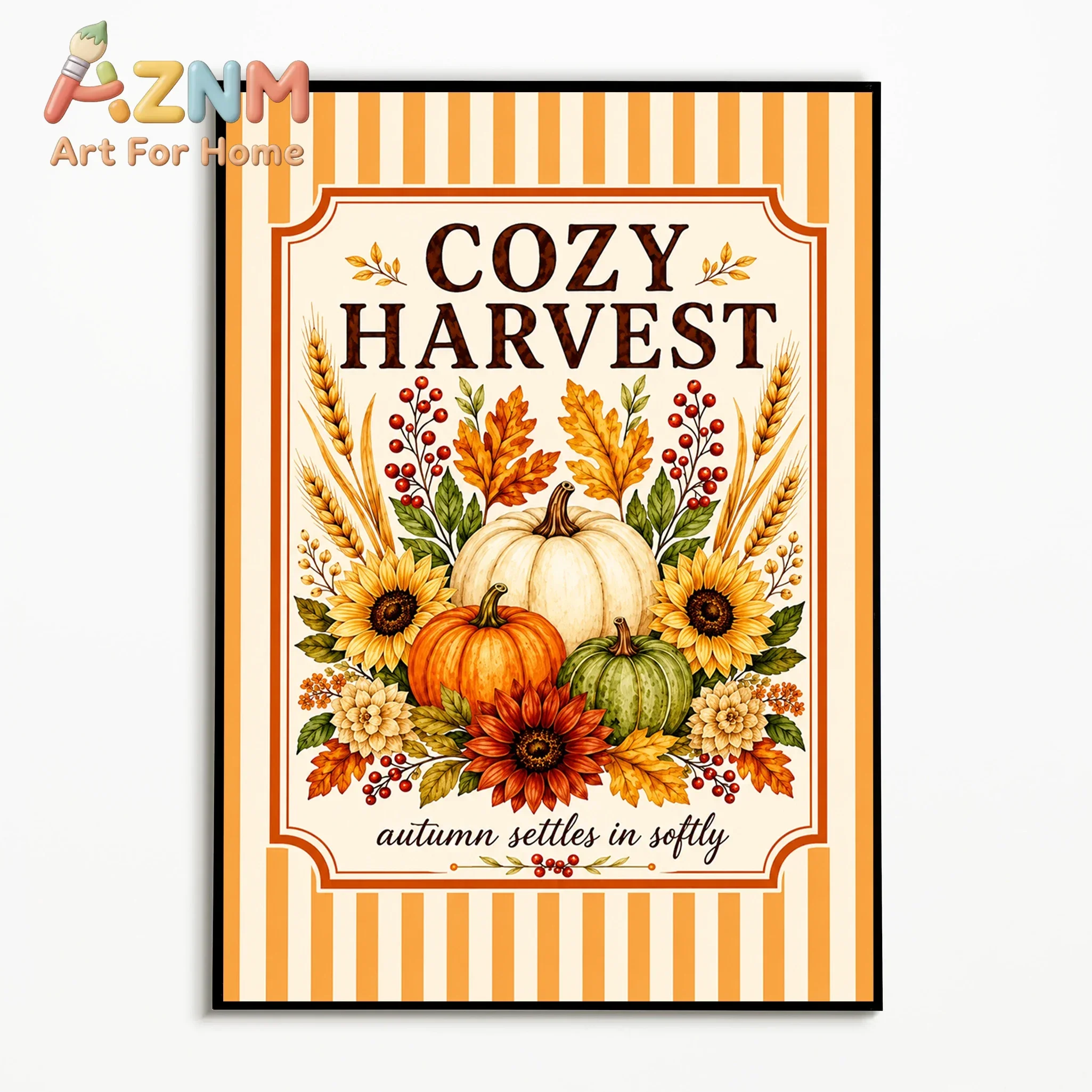 1PC Autumn Vintage Harvest Pumpkin and Sunflower Poster  Halloween and Thanksgiving Wall Art  Canvas Printing Fall Gift